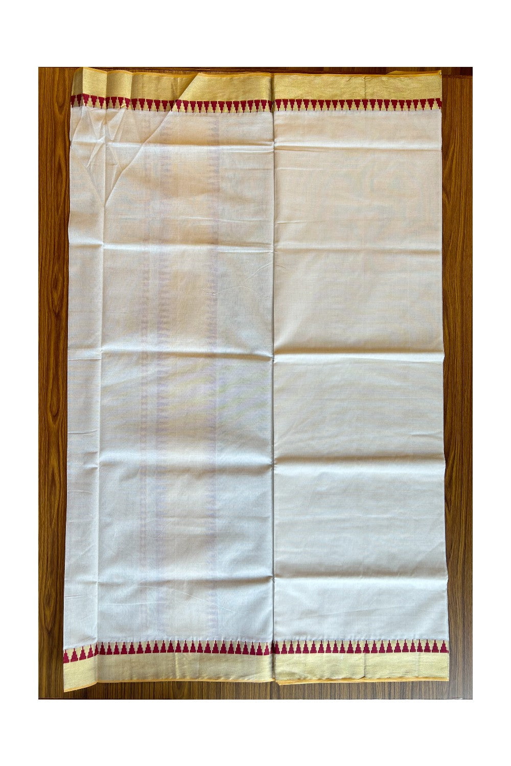 KaithariKada HANDLOOM UNAKKUPAAV Balaramapuram Kerala Saree for Women - 100% PURE Cotton with Kasavu & Deep red Temple pattern design - 5KK483KK