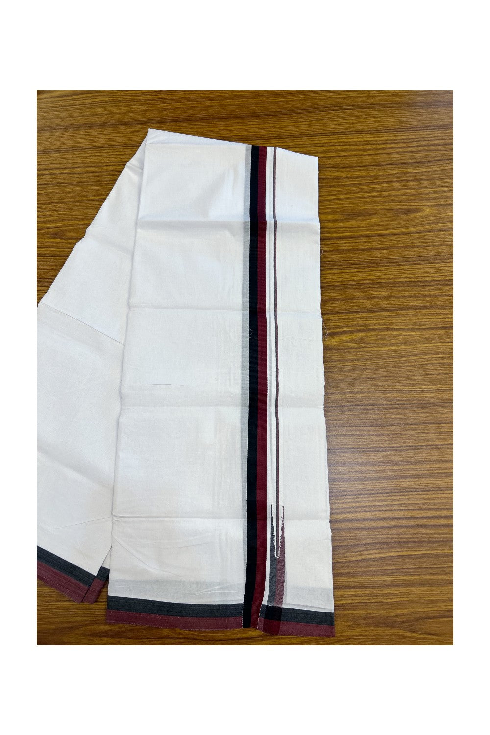 DMK Veshti - 20% Discount !! KaithariKada Balaramapuram Double PURE WHITE Mundu/Dhoti - 100X100 - 1 inch Puliyilakkara Maroon & Black Chutty Kara 3.75 mtr (8 muzham)- 50KK5224 ASH