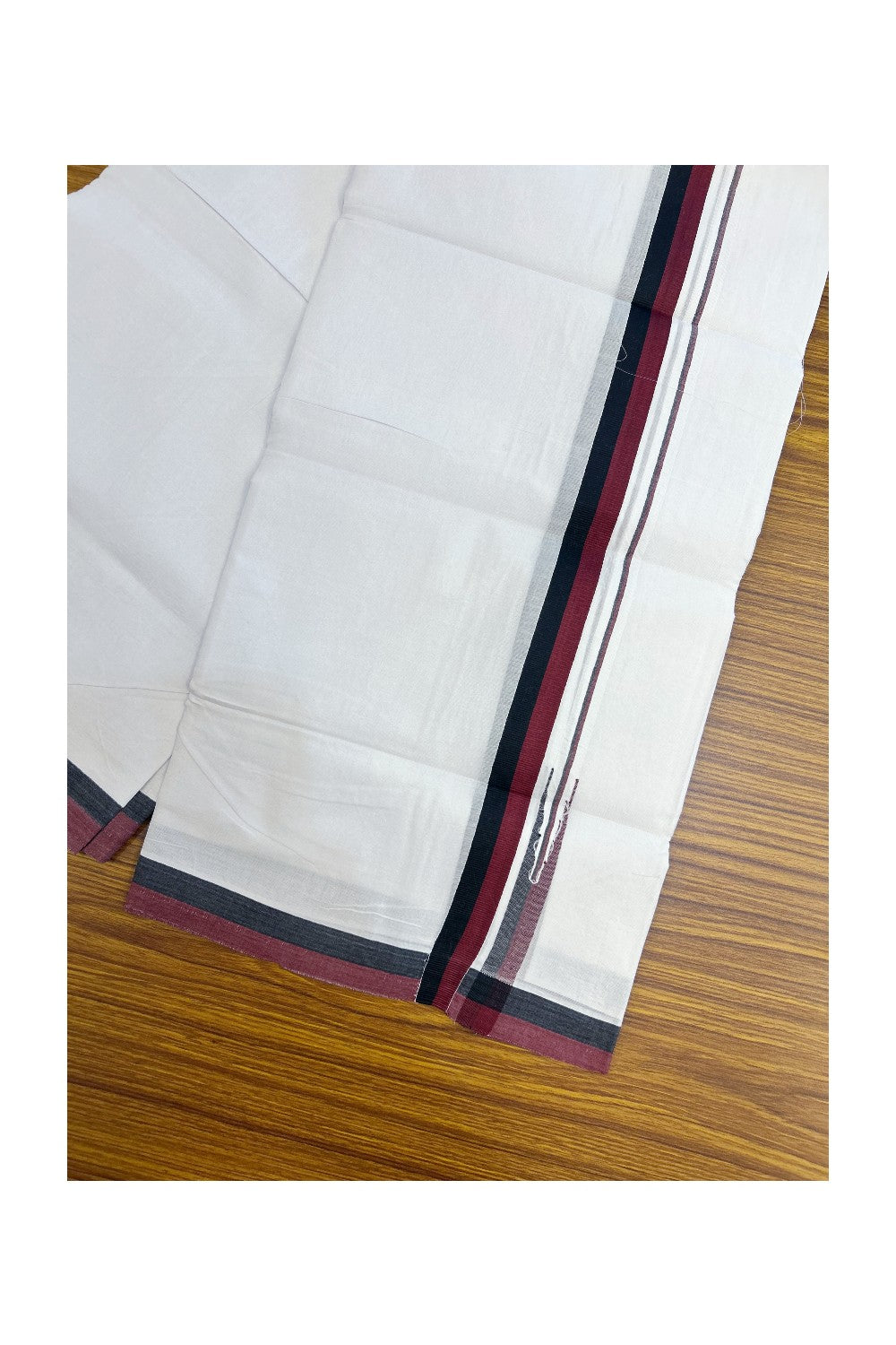 DMK Veshti - 20% Discount !! KaithariKada Balaramapuram Double PURE WHITE Mundu/Dhoti - 100X100 - 1 inch Puliyilakkara Maroon & Black Chutty Kara 3.75 mtr (8 muzham)- 50KK5224 ASH