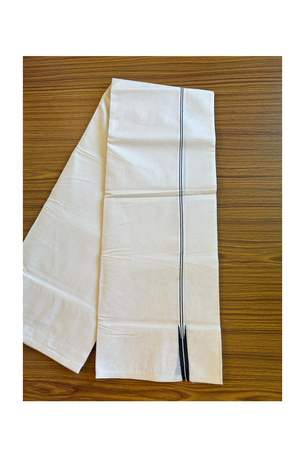 10% DISCOUNT!! KaithariKada Balaramapuram 100% Cotton off white Double - (Unbleached) Mundu/Dhoti-100x100 2 Line Black Chutty Kara - 51KK500KK