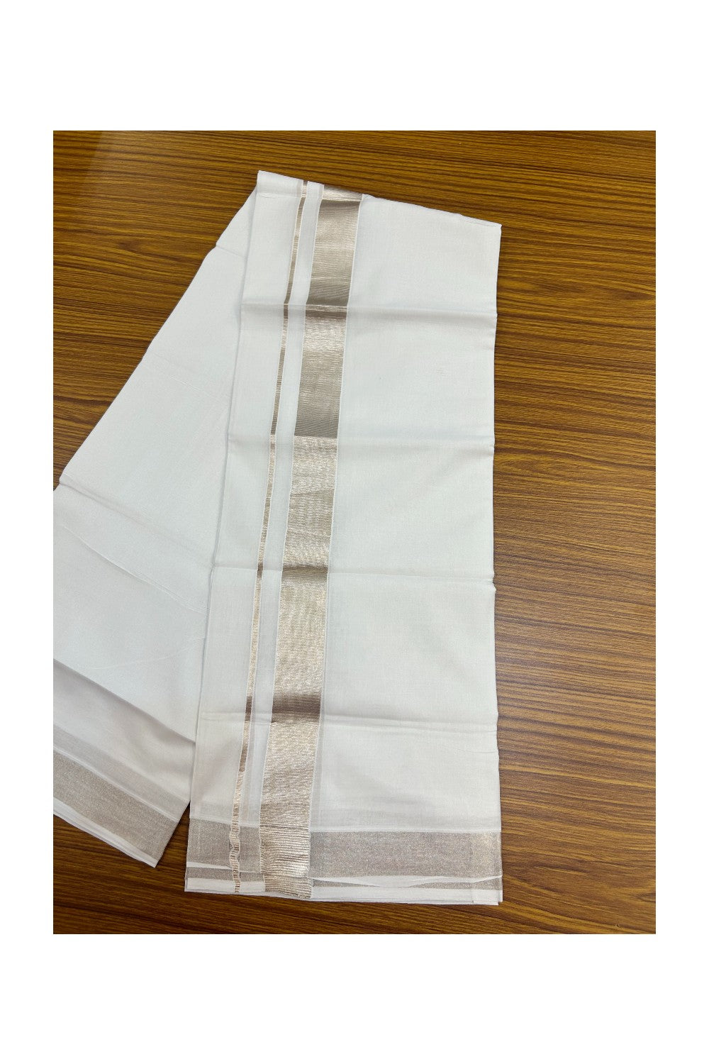 20% DISCOUNT!! KaithariKada Balaramapuram 100% Cotton DOUBLE PURE WHITE Mundu/Dhoti - 100x80 - 1.5 inch Silver Kasavu Kara - 51KK5191CKS