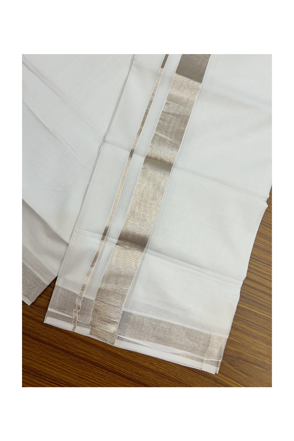 20% Discount!! KaithariKada Balaramapuram 100% Cotton Double Pure White Mundu/Dhoti - 100x80 - 1.5 inch Silver Kasav Kara - 51KK5191CKS