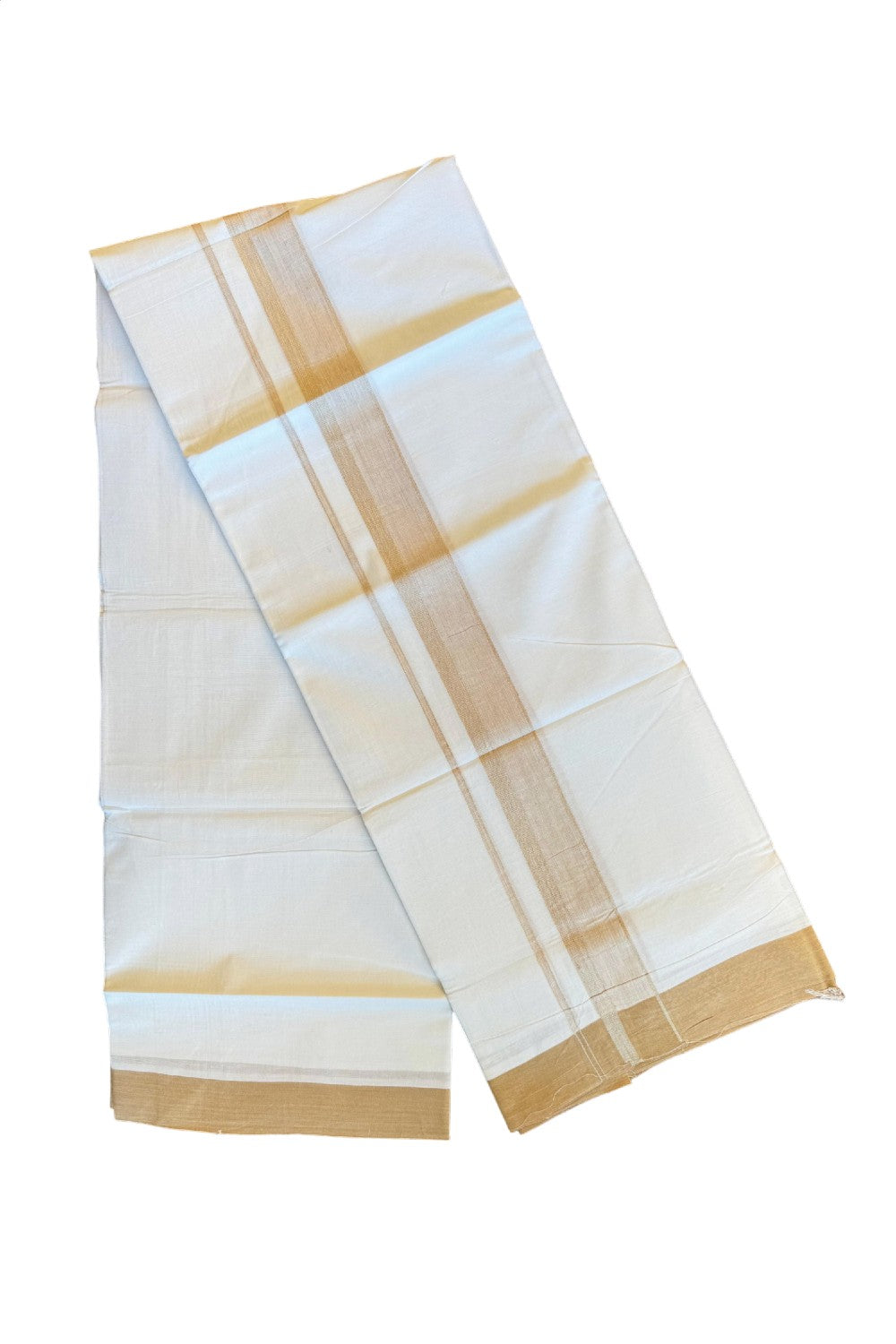 19% DISCOUNT!!! KaithariKada Balaramapuram 100% Cotton Double PURE white Mundu/Dhoti-100x100 2.5 Inch Sand brown & white shades kara - 53KK83VIN