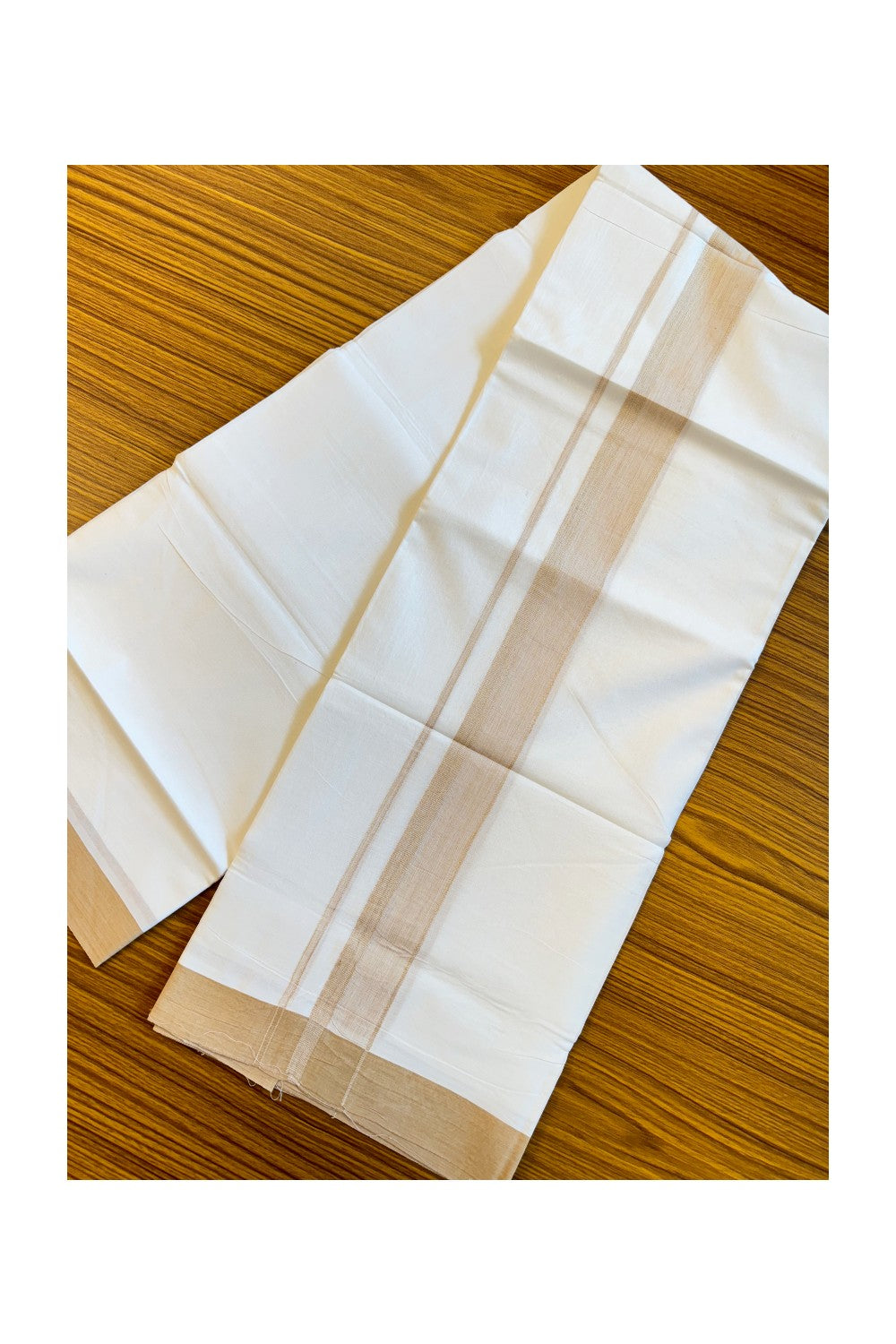 19% DISCOUNT!!! KaithariKada Balaramapuram 100% Cotton Double PURE white Mundu/Dhoti-100x100 2.5 Inch Sand brown & white shades kara - 53KK83VIN
