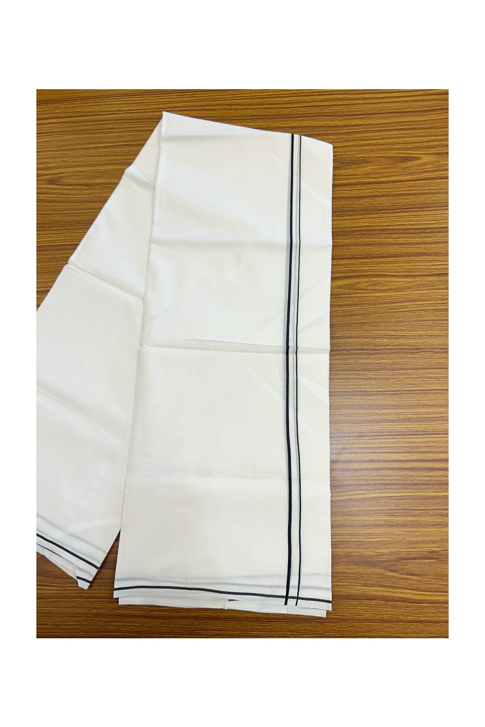 20% Discount ! Kaitharikada Balaramapuram 100% Cotton PURE WHITE Double Mundu/Dothi - 100x100 - 0.5 cm Black thin Kara - 54KK5217 CKS