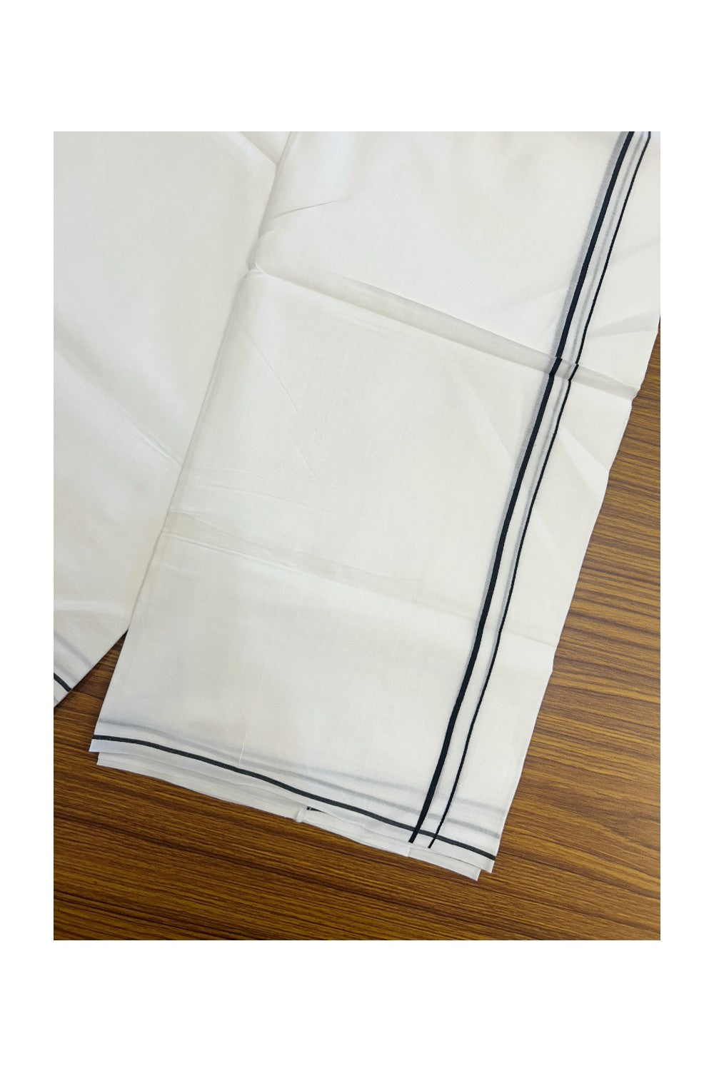 20% Discount ! Kaitharikada Balaramapuram 100% Cotton PURE WHITE Double Mundu/Dothi - 100x100 - 0.5 cm Black thin Kara - 54KK5217 CKS