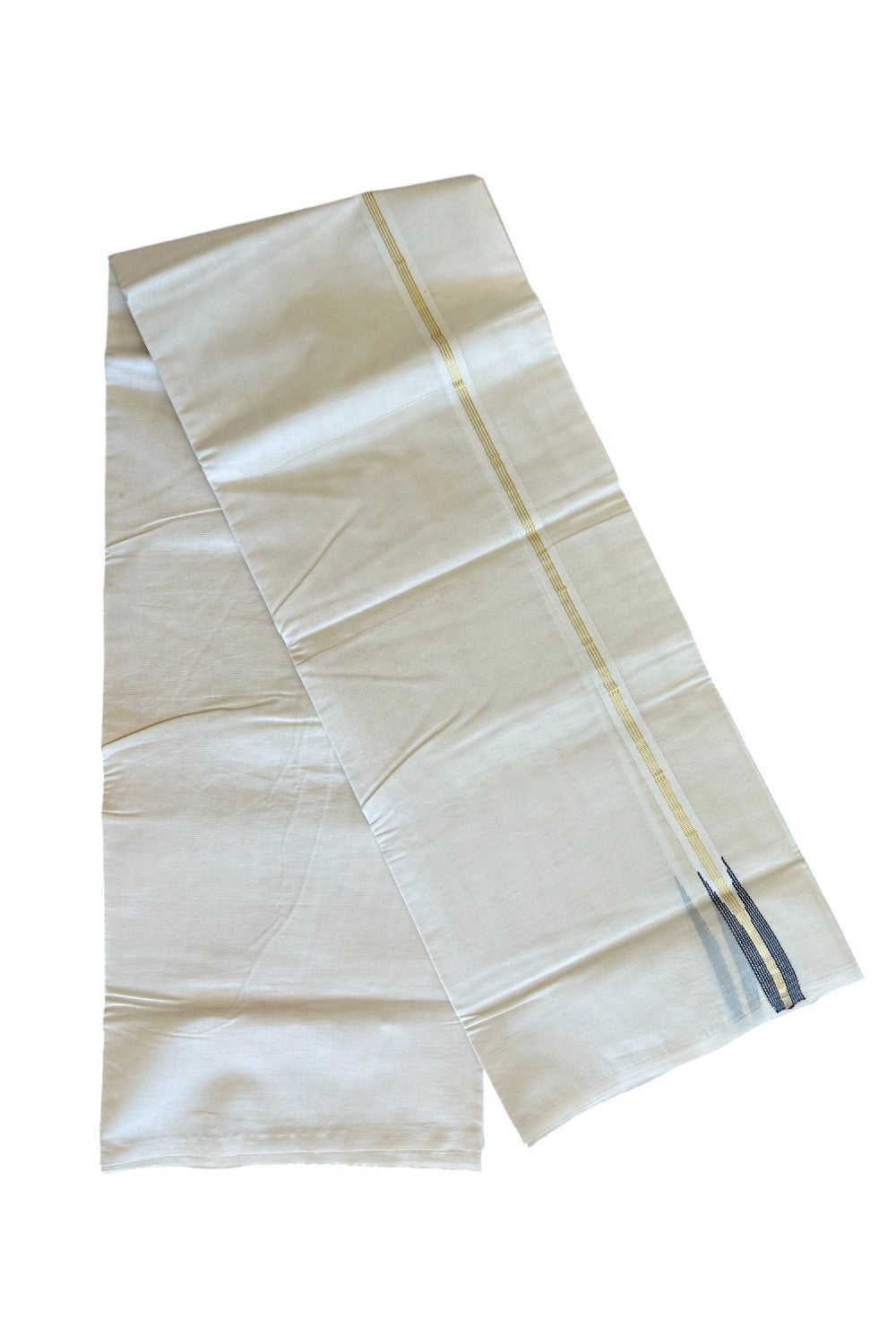 18%DISCOUNT!! KaithariKada Balaramapuram 100% Cotton Double Off white - (Unbleached) Mundu/Dhoti-100x100 2 cm Puliyilakkara Chutty 4 line Kasavu & Black - 56KK500KK