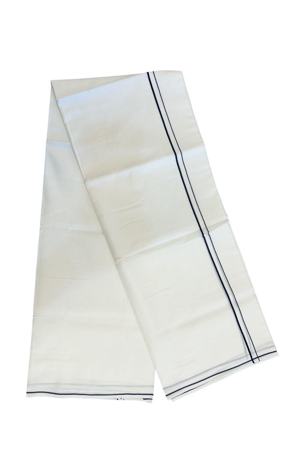 20% Discount ! Kaitharikada Balaramapuram 100% Cotton PURE WHITE Double Mundu/Dothi - 100x100 - 0.5 cm Navy Blue thin Kara - 56KK5217 CKS