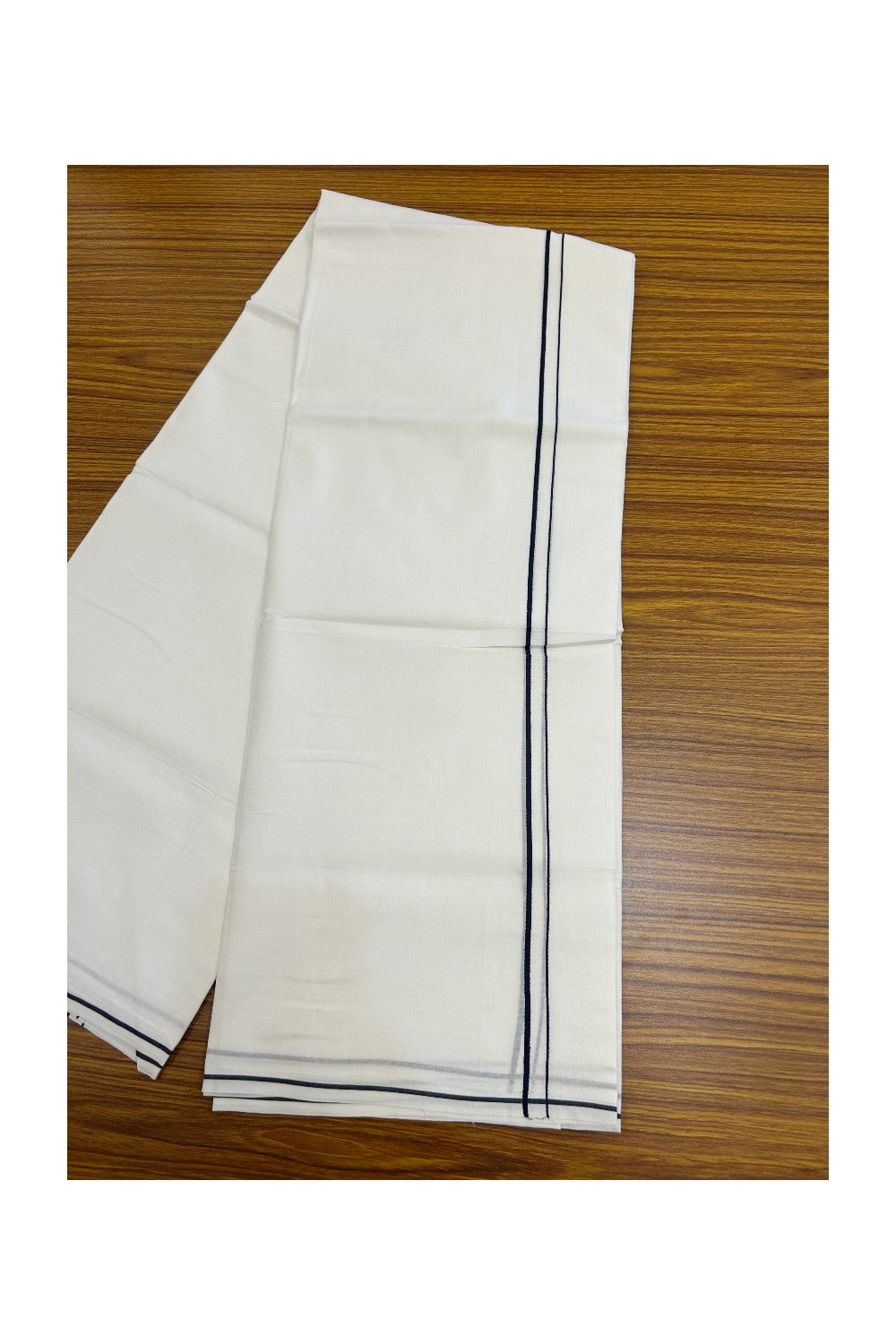 20% Discount ! Kaitharikada Balaramapuram 100% Cotton PURE WHITE Double Mundu/Dothi - 100x100 - 0.5 cm Navy Blue thin Kara - 56KK5217 CKS