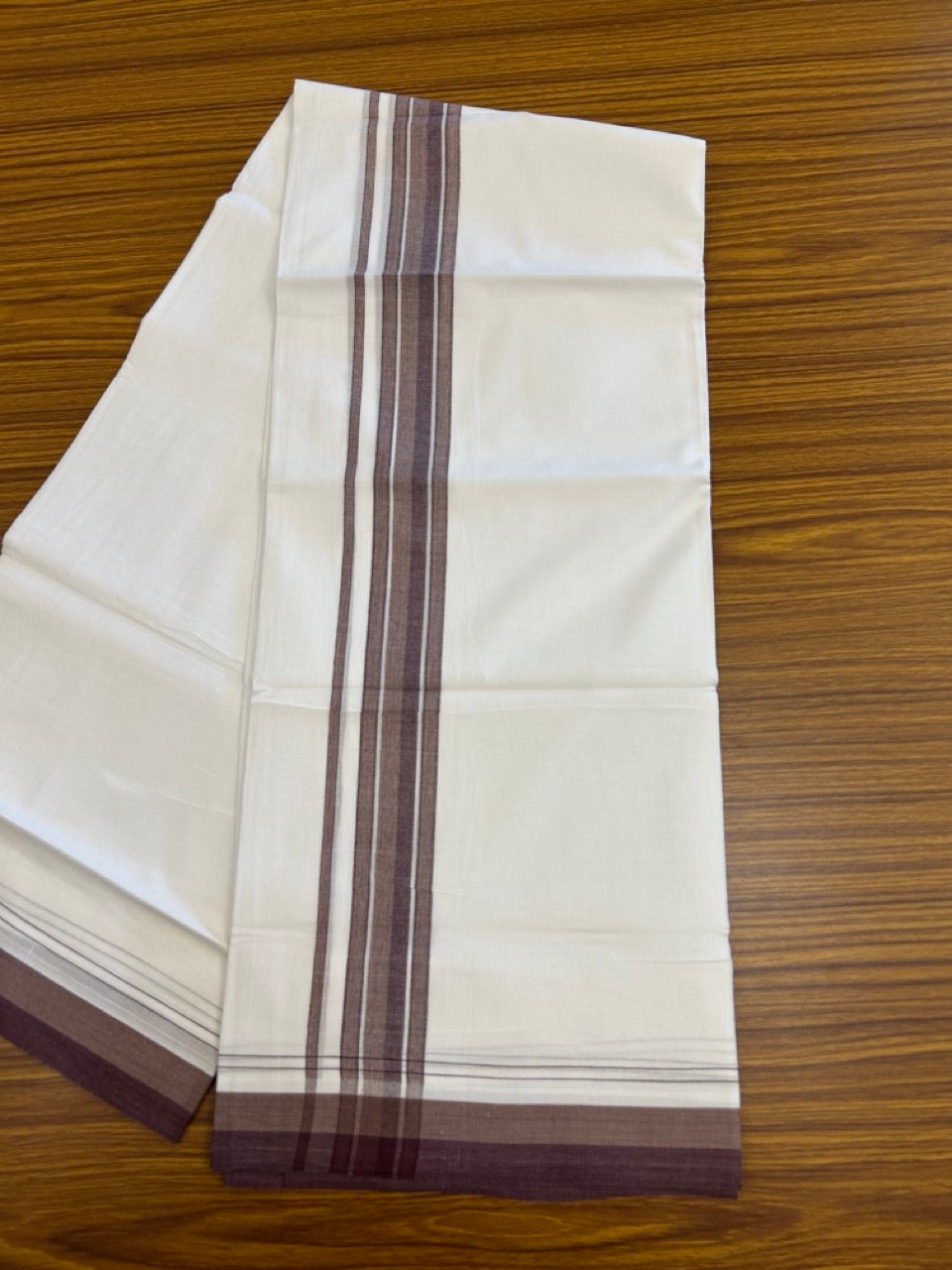 20% Discount ! NEW! KaithariKada Balaramapuram 100% Cotton Pure white Double Mundu/Dhoti - (100x80)s - 1.5 inch Green Black Stripes Kara - 56 KK5249 VIN