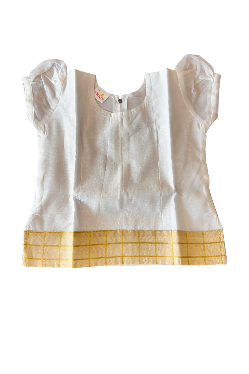 Midukki-Traditional South Indian Kids Pattu Pavada- white top golden tissue check skirt- Age 3 - KK3MID0056