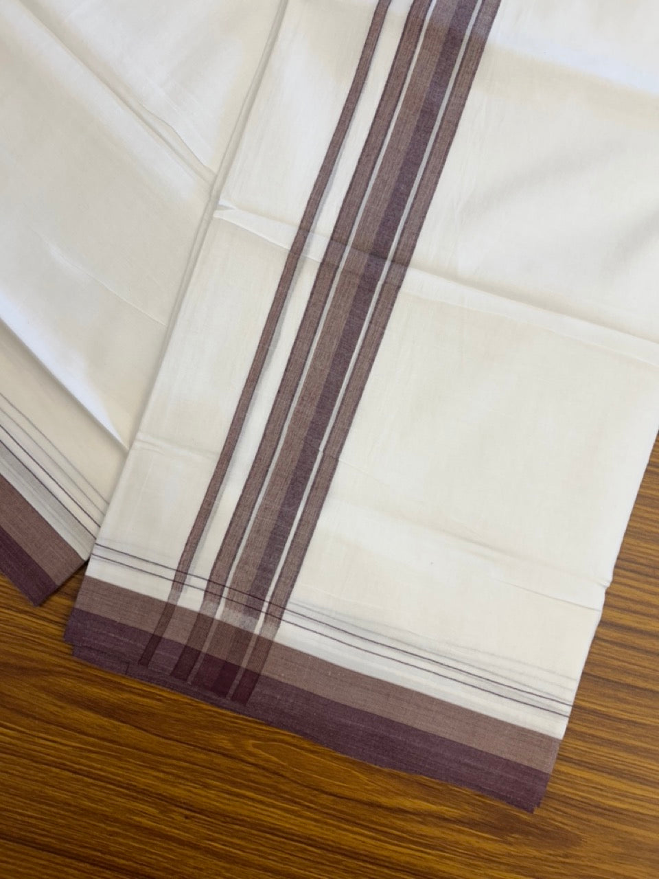 20% Discount ! NEW! KaithariKada Balaramapuram 100% Cotton Pure white Double Mundu/Dhoti - (100x80)s - 1.5 inch Green Black Stripes Kara - 56 KK5249 VIN