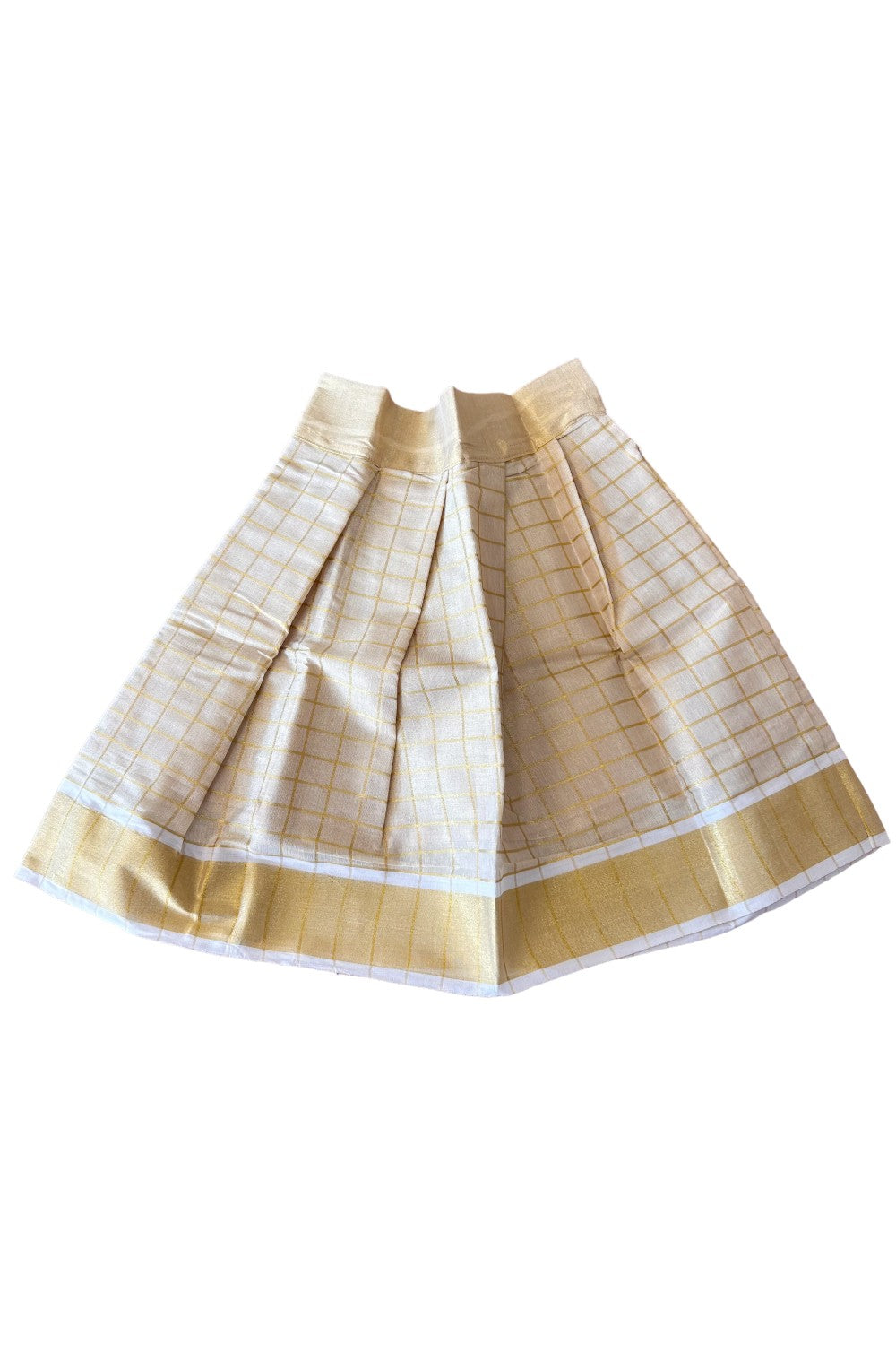 Midukki-Traditional South Indian Kids Pattu Pavada- white top golden tissue check skirt- Age 3 - KK3MID0056