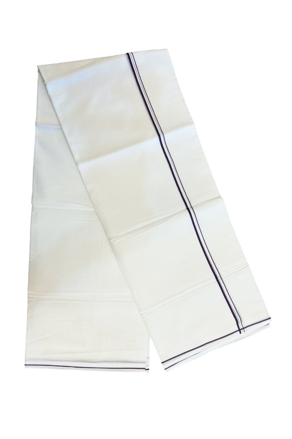 20% Discount ! Kaitharikada Balaramapuram 100% Cotton PURE WHITE Double Mundu/Dothi - 100x100 - 0.5 cm Wine Purple thin Kara - 57KK5217 CKS