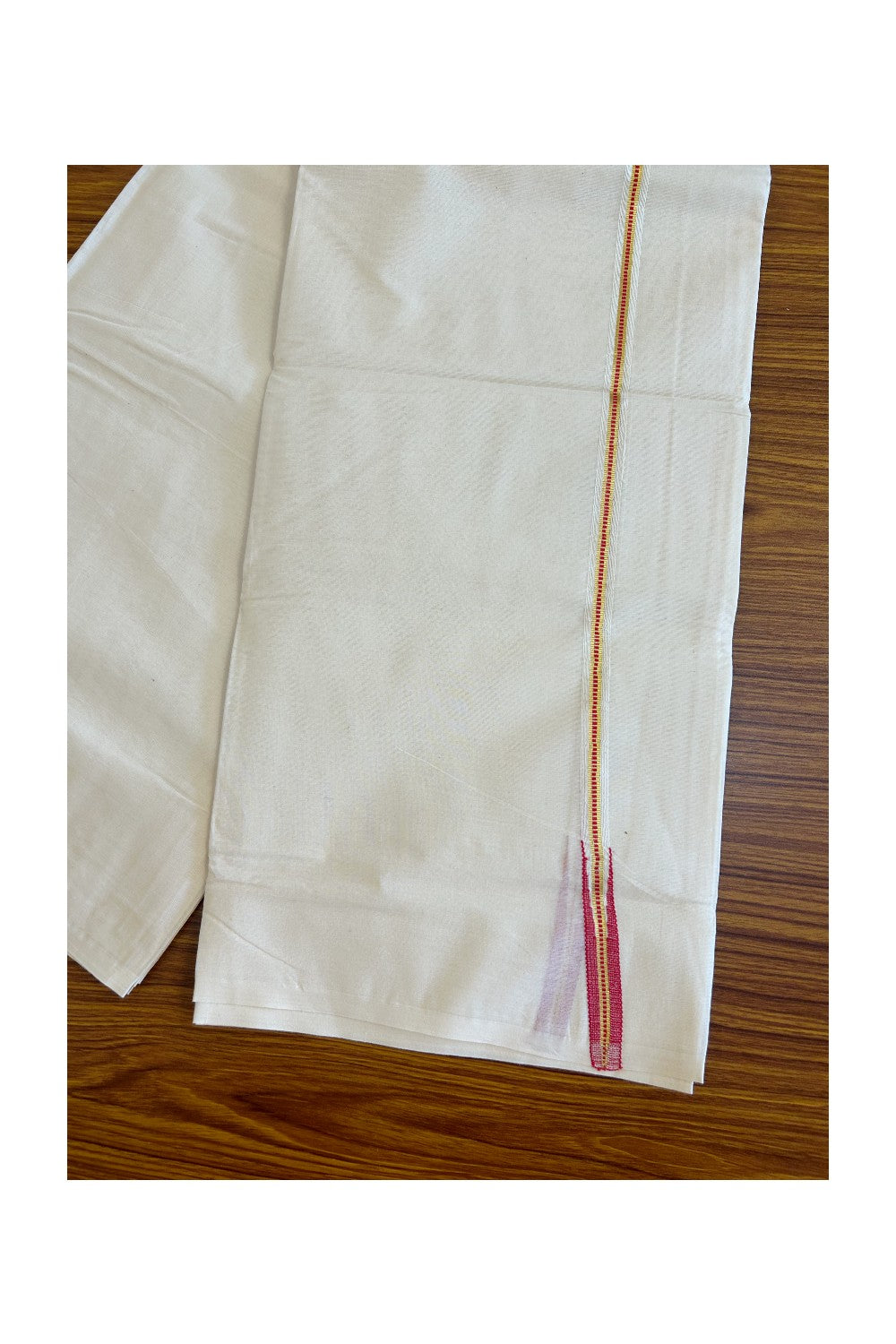25% DISCOUNT! KaithariKada Balaramapuram 100% Cotton Double Off white - (Unbleached) Mundu/Dhoti-100x100 0.5 inch Chutty Puliyilakkara Muthukuri Kasavu & Red Kara - 58KK500KK