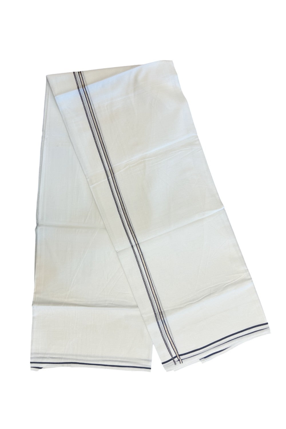 20% Discount ! Kaitharikada Balaramapuram 100% Cotton PURE WHITE Double Mundu/Dothi - 100x90 - 0.5 cm Ash Grey Silver Kasavu thin Kara - 59KK5217 CKS