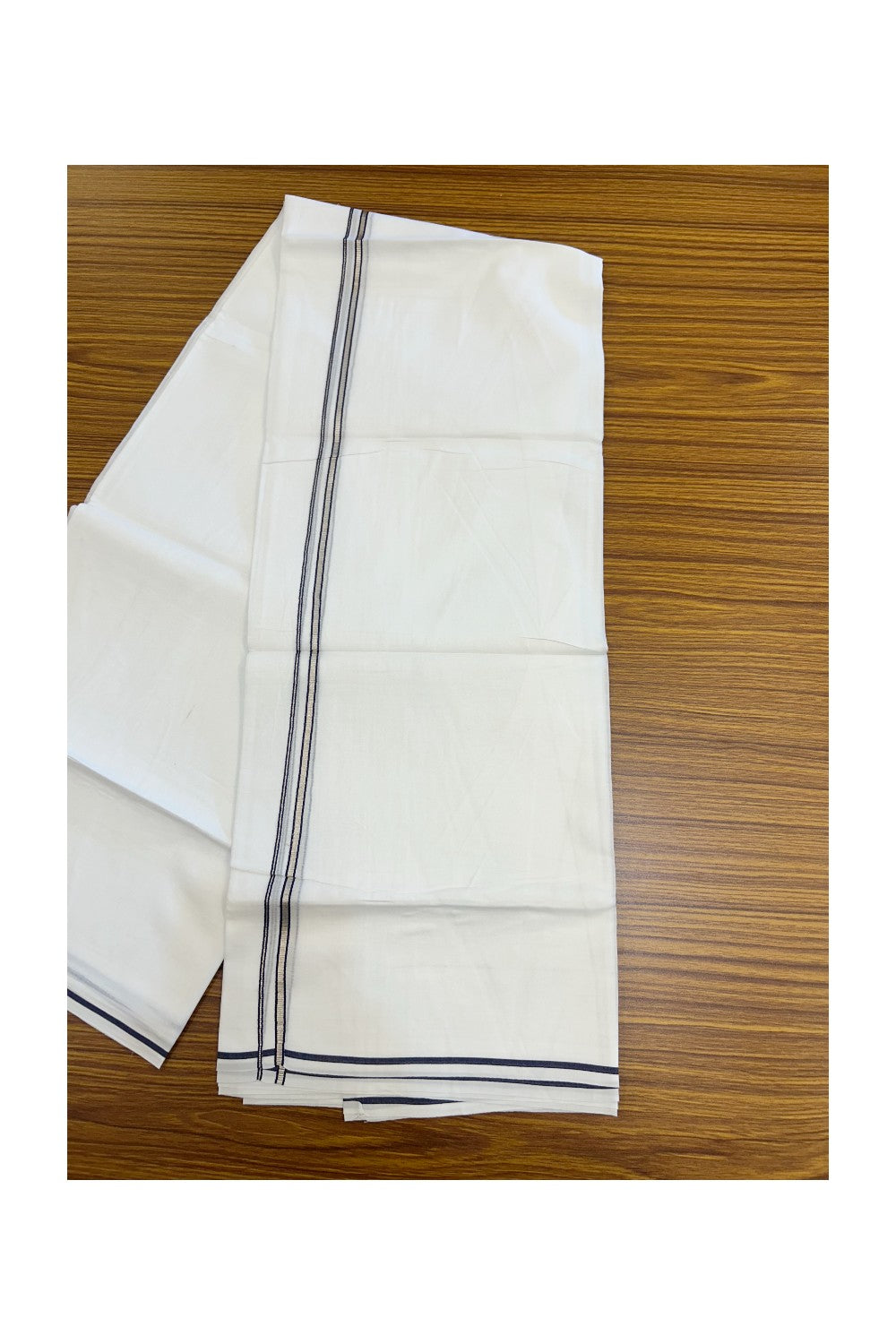 20% Discount ! Kaitharikada Balaramapuram 100% Cotton PURE WHITE Double Mundu/Dothi - 100x90 - 0.5 cm Ash Grey Silver Kasavu thin Kara - 59KK5217 CKS