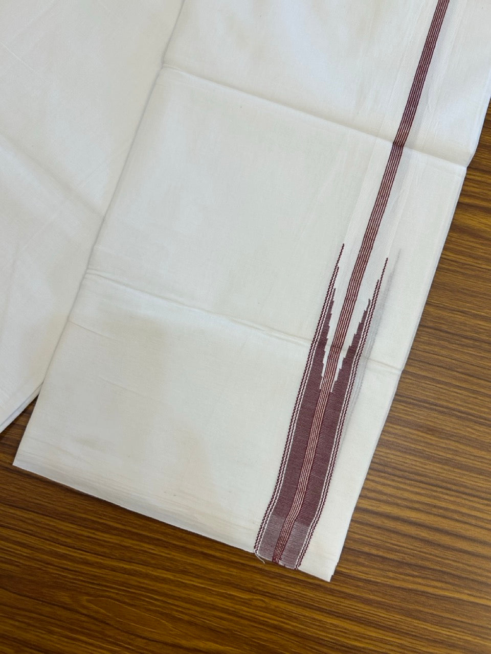 19% Discount ! NEW! KaithariKada Balaramapuram 100% Cotton Pure white Double Mundu/Dhoti - (100x80)s - 0.75 inch Maroon Silver Kasav - 59 KK5252 CKS