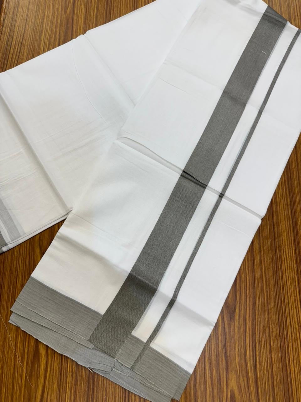 20% Discount ! KaithariKada Balaramapuram 100% Cotton Double Pure white Mundu/Dhoti- 100x80 - 1.5 inch Ash Grey Kara - 3.90mtr ( 8 muzham) - 36 KK5251 PMC