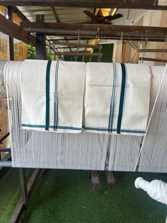 Womens Single Set Mund for 30% Discount!!! KaithariKada Handloom Unakkupaav Balaramapuram - 100% Cotton Puliyilakkara Chutty - Dark Green kara - 6 KK7155 RAM