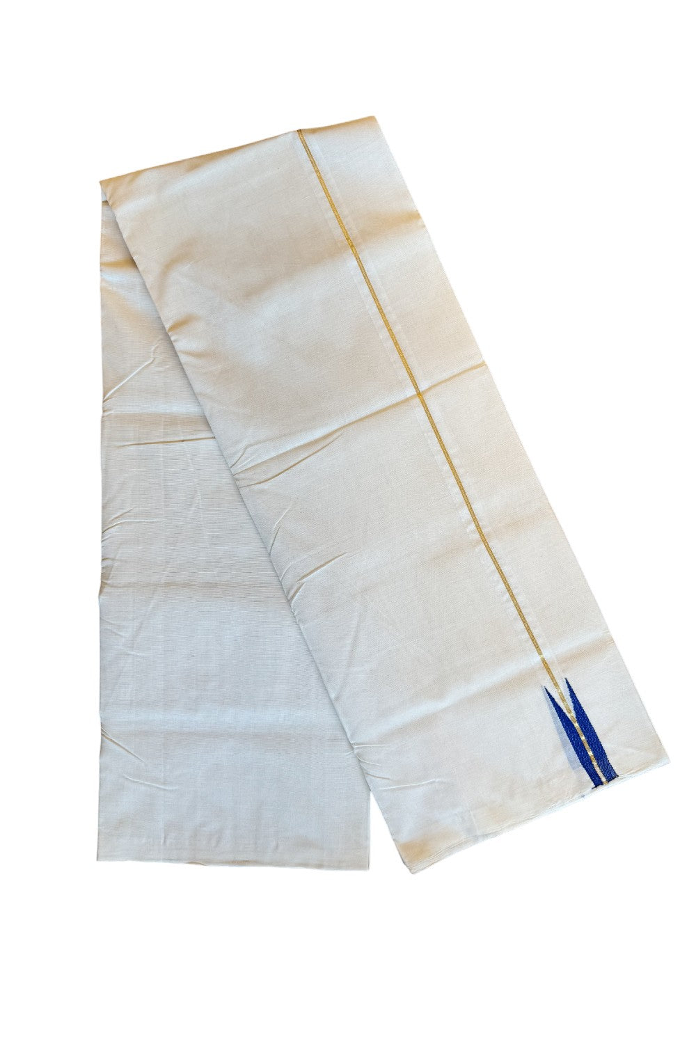 30% DISCOUNT!! KaithariKada HANDLOOM Unakkupaavu Balaramapuram - 100% PURE Cotton OFF White (Unbleached) Double Mundu/Dothi - Kasavu Dark blue puliyilakkara chutty- 6KK203RAM
