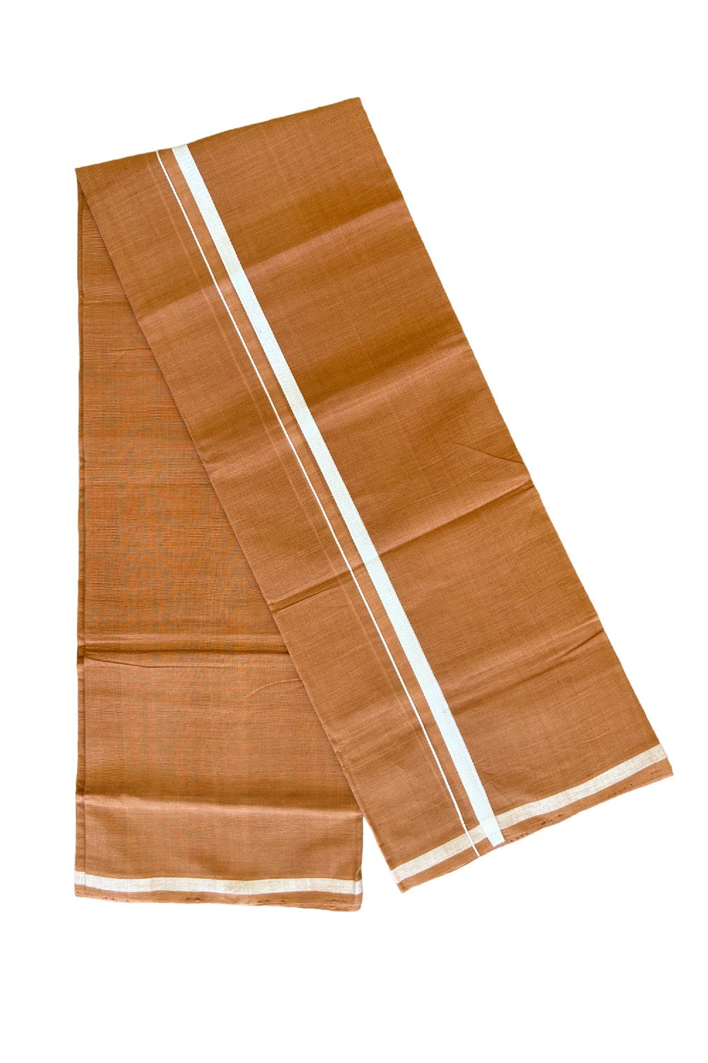 KaithariKada 100% Pure Cotton - HANDLOOM Single Mundu/Dhoti KAVI Brown COLOUR BODY & White 2.5cm Kara- 6KK445VAS