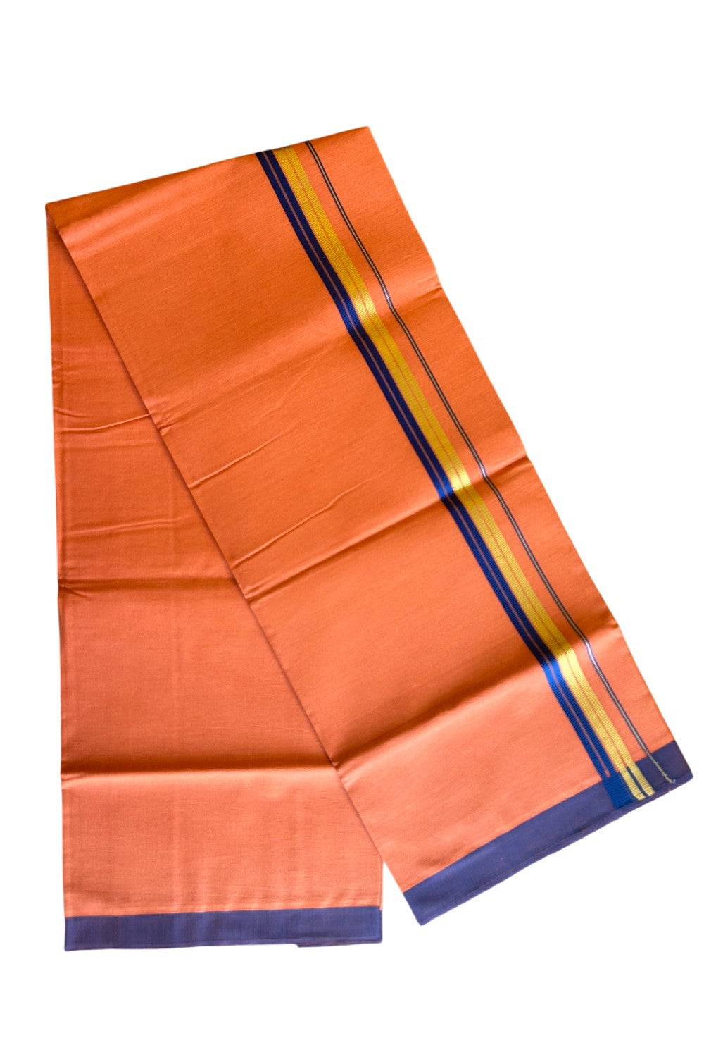 Kaitharikada Soft Cotton - Kaily / Lungi - 1.75 inch Navy blue & kasavu striped kara with KAAVI colour body - 6KK492RAM
