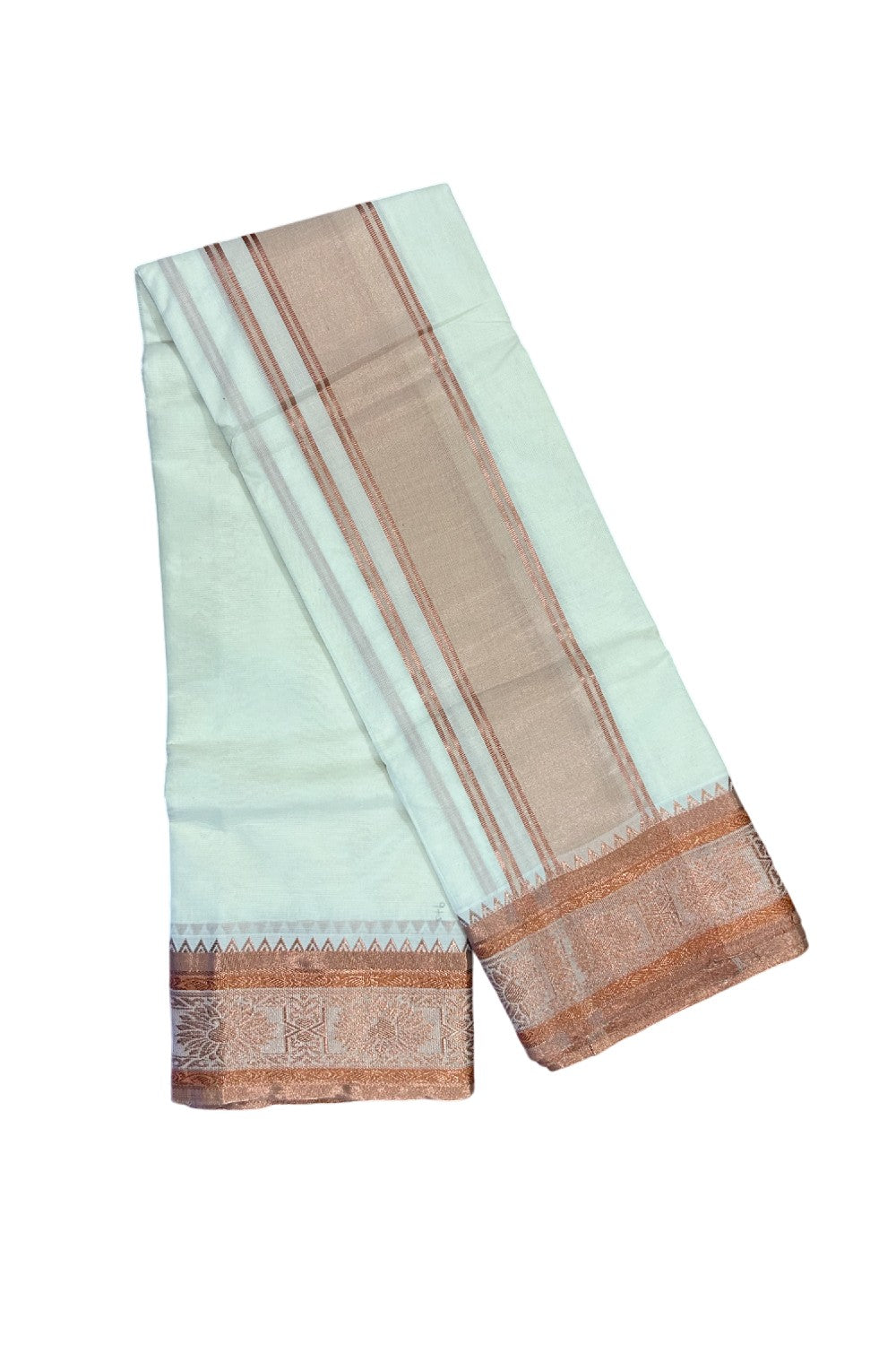 37% DISCOUNT! KaithariKada - Cotton Mix - Off White - (Unbleached) - 80x80 thread- 80% Cotton & 20% Polyester - NORTH INDIAN - ATTACHED GAMCHA 9X5 Dhoti 5 inch Copper kara with Copper Design border - 6KK5005PMC