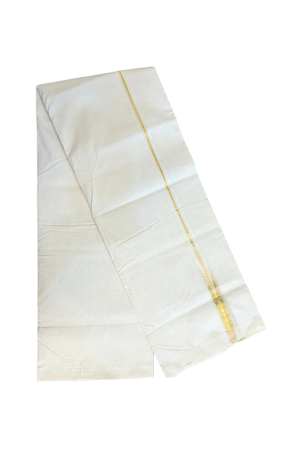25% DISCOUNT!! KaithariKada HANDLOOM UNAKKUPAAV Balaramapuram - 100% PURE Cotton OFF White - (Unbleached) Double Mundu/Dothi - 120 (Twisted) x 100 - 0.75 inch Puliyilakkara Kasav Chutty - 6KK5195REA