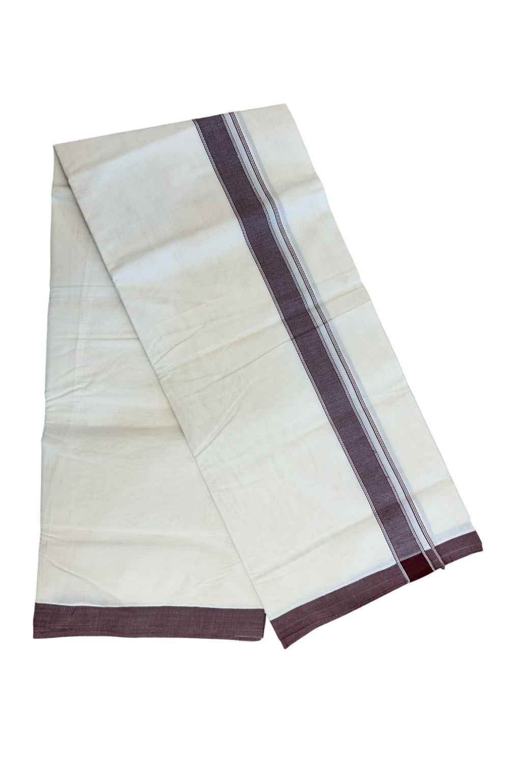 20% DISCOUNT ! KaithariKada 100% Cotton OFF WHITE (Unbleached) Double Dhoti/Mundu- 1.5 inch Brown Striped Kara 4.50 Meters (10 Muzham) - 6KK5203ASH