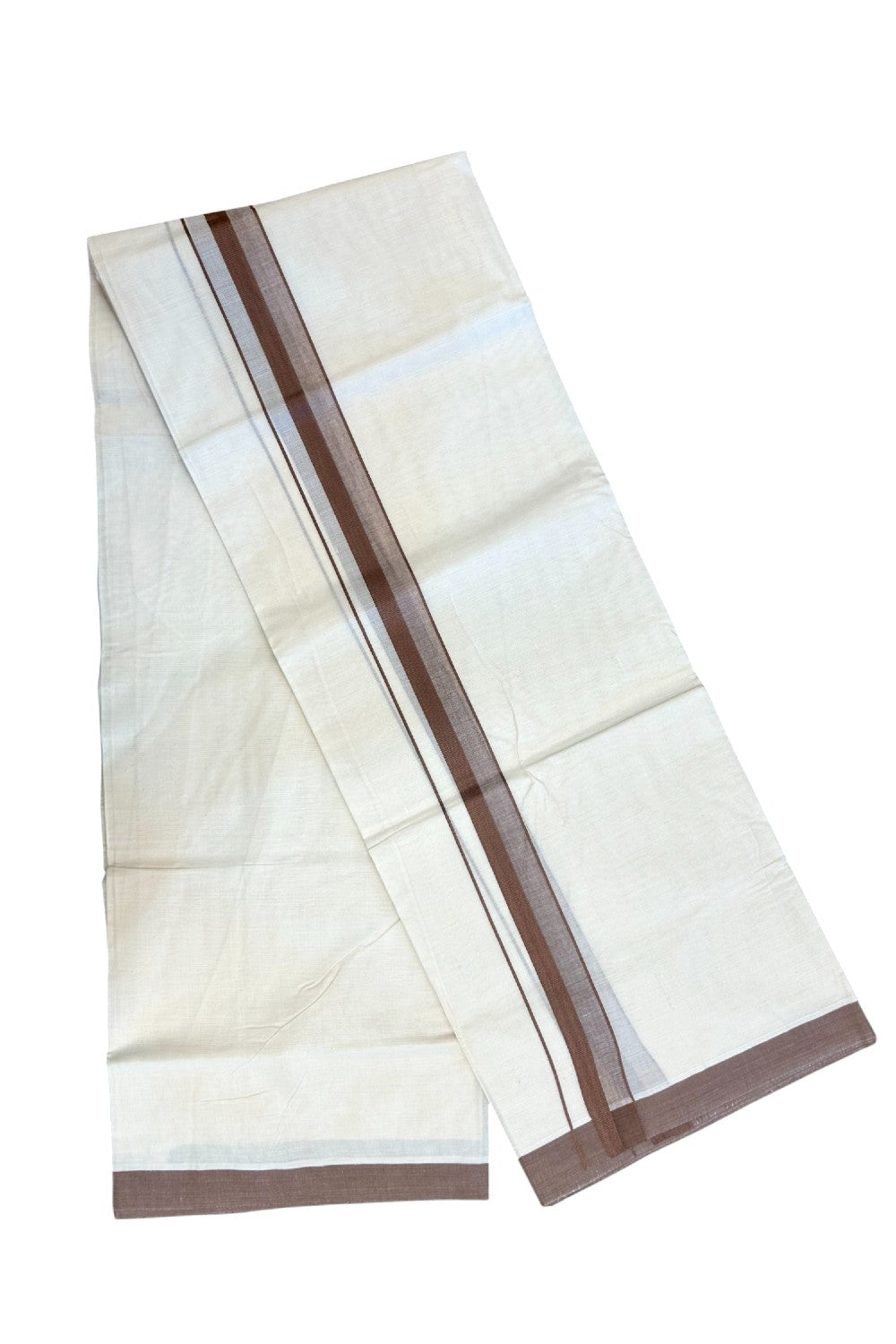 24% Discount ! KaithariKada Balaramapuram 100% Cotton Double OFF WHITE- (Unbleached) - Mundu / Dhoti- 100x80 - 1.5 inch Brown Kara - 6KK5214 MC