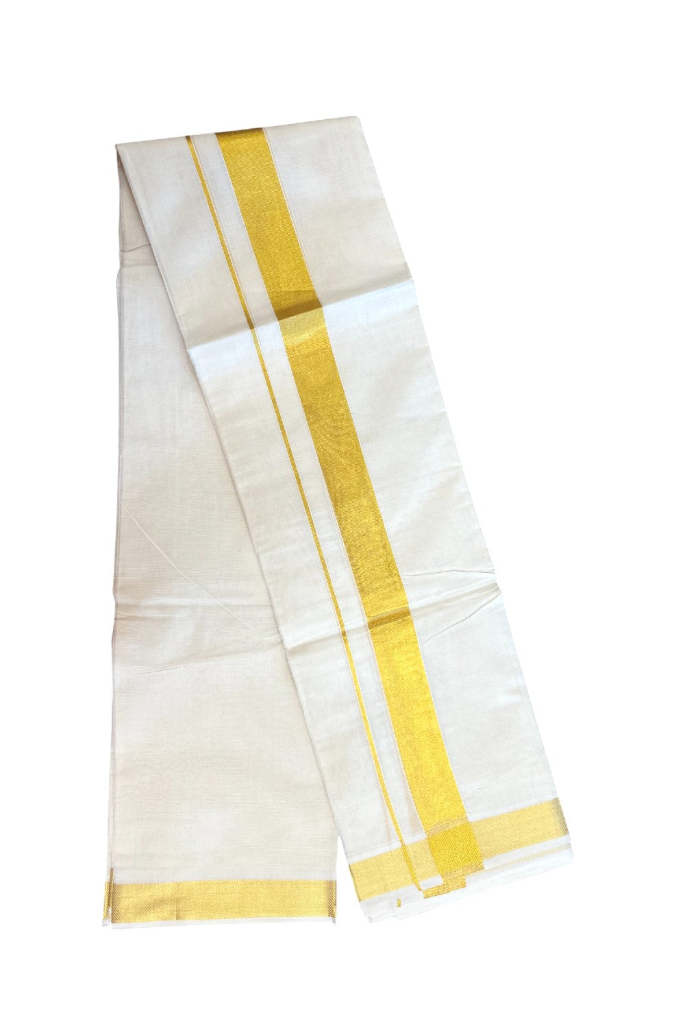 20% DISCOUNT! Kaitharikada Balaramapuram 100% Cotton OFF WHITE Double Mundu/Dothi - 100x90- 1.5 Inch Gold Kasav Kara - 6KK5219 GAN