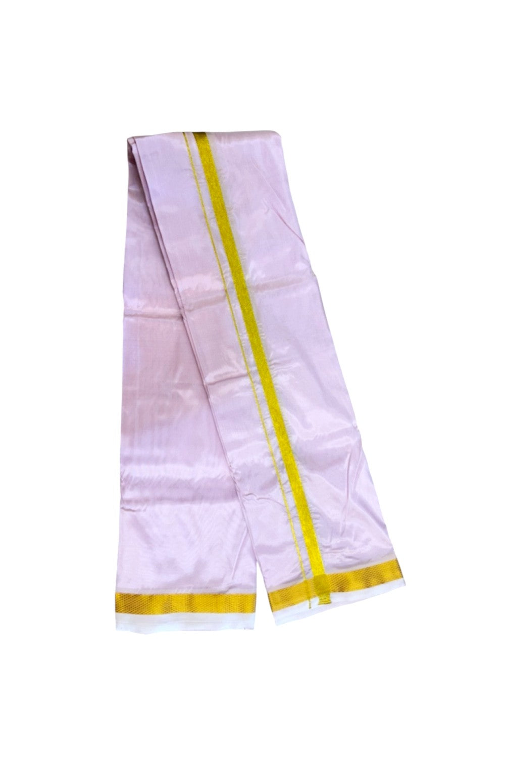 12% Discount!! KaithariKada Balaramapuram 100% Silk Double Mundu/Dhoti - Light Pink Colour Body - 0.5 inch Gold Kasavu Kara 3.60 mtr (8 muzham)- 6KK5222 GAN