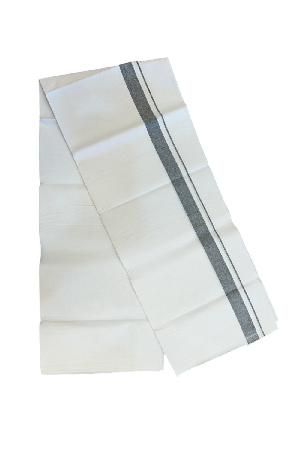 20% DISCOUNT ! KaithariKada Balaramapuram 100% COTTON SINGLE PURE WHITE Mundu/Dhoti-Twisted 100s Thread - 1 inch Ash Black Kara (2 meter / 4 muzham) - 5KK5224 ASH
