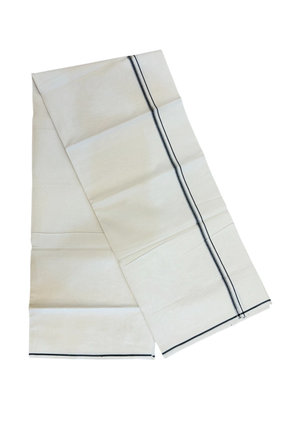 24% Discount !! KaithariKada Balaramapuram 100% Cotton OFF WHITE (Unbleached) Single Mundu/Dhoti - Twisted 60s Thread - 1 cm Silver Kasavu Black Thin Kara (2 meter / 4 muzham) - 4KK5236 GL