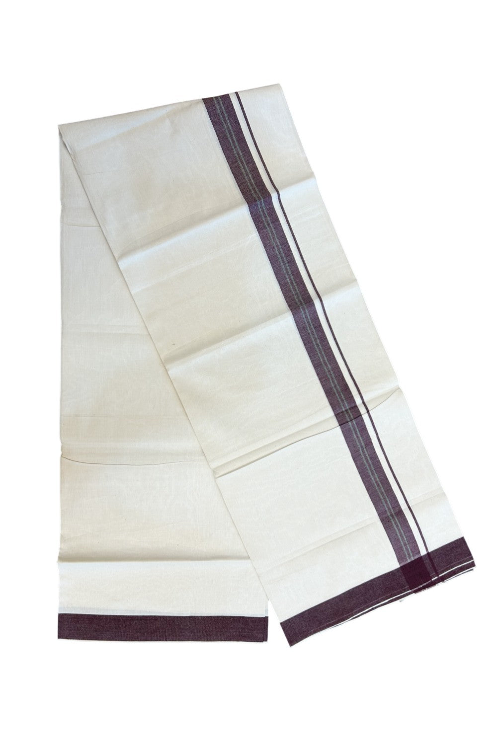 24% Discount !! KaithariKada Balaramapuram 100% Cotton OFF WHITE (Unbleached) Single Mundu/Dhoti - Twisted 60s Thread - 3 cm Maroon black shaded striped Kara (2 meter / 4 muzham) - 36KK5241 GL