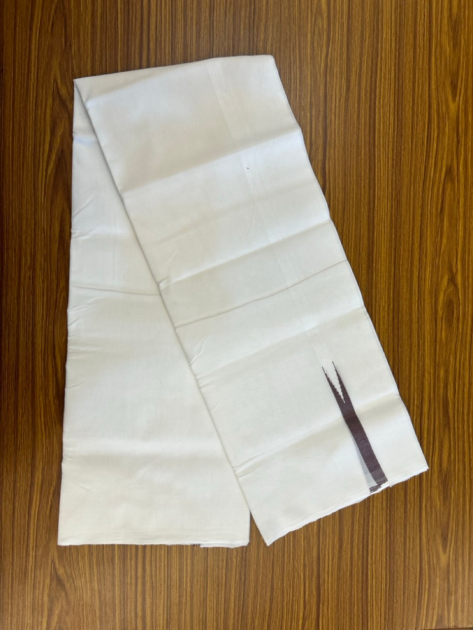 25% Discount!! NEW ULTRA PURE WHITE THREAD HANDLOOM Balaramapuram - 100% MERCERISED Cotton Double Mundu/Dhoti - 120 twisted warp x 80s weft - Wine Brown Chutty Kara- 6KK5248 REA