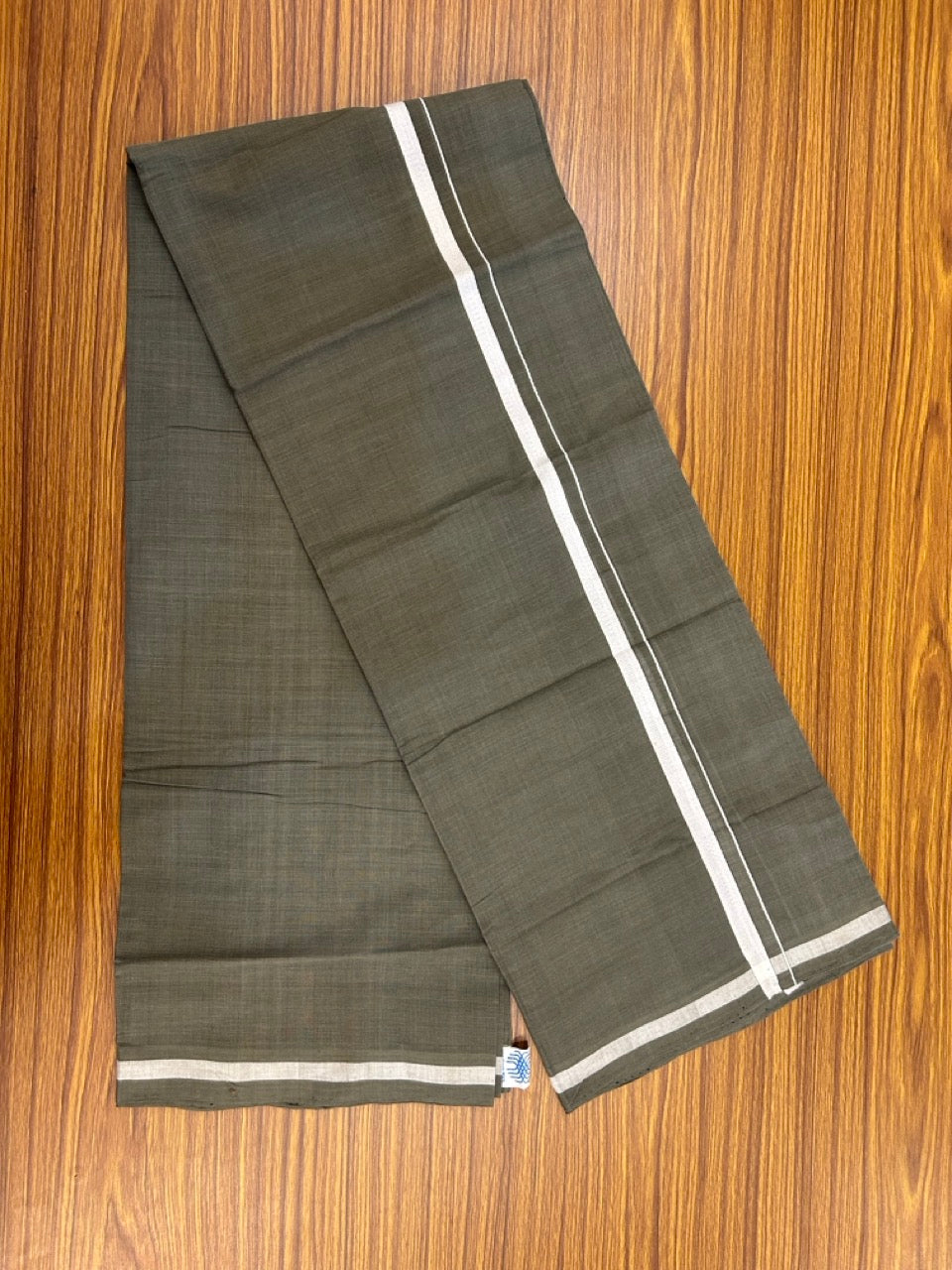 Handloom Single Hallmarked - 10% Discount !! KaithariKada 100% Pure Cotton - Mundu/Dhoti Ash Body White 0.5 inch Kara- (2 meter / 4 muzham)- 6 KK8030 ELA