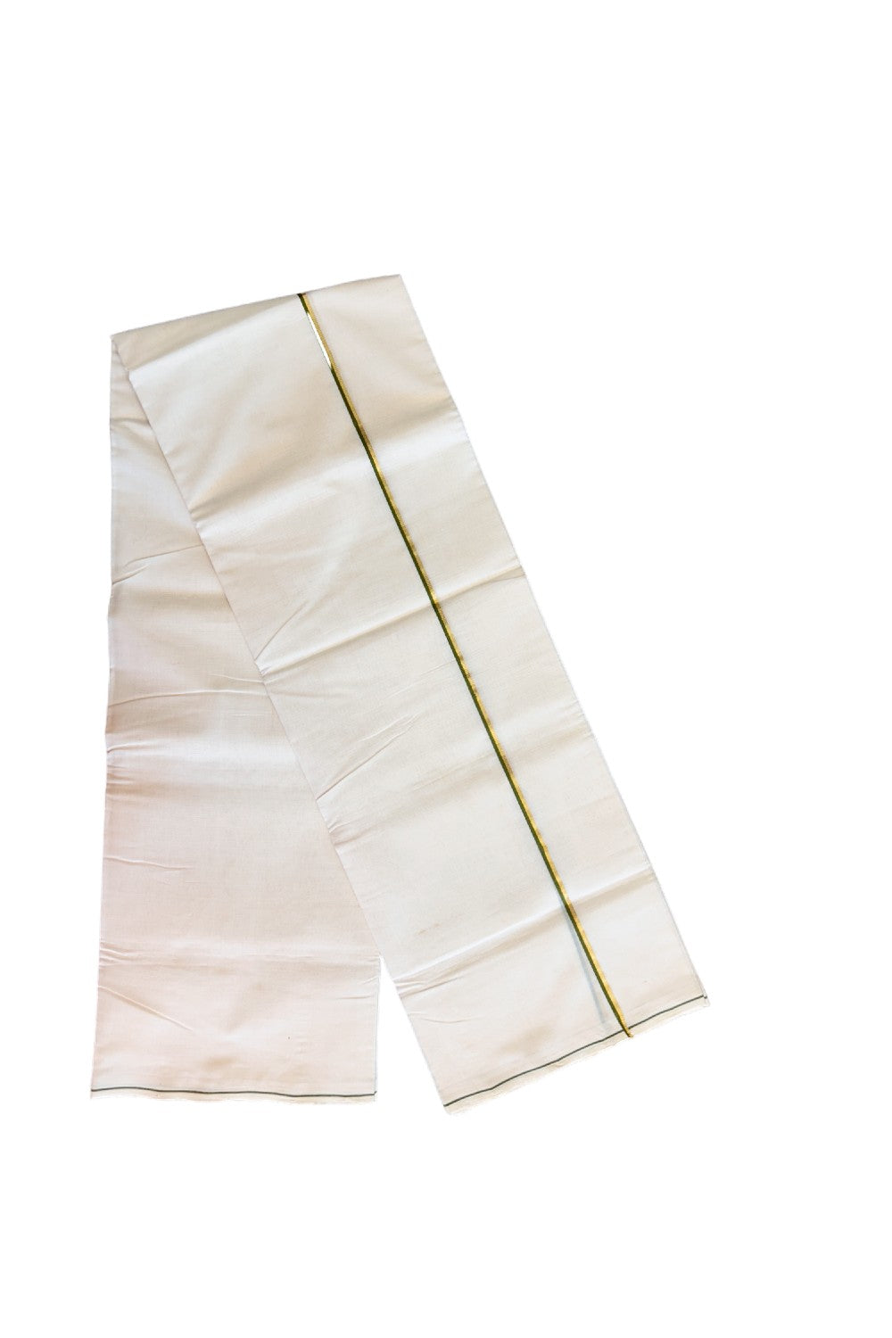 25% DISCOUNT!! KaithariKada HANDLOOM Unakkupaavu Balaramapuram - 100% PURE Cotton OFF White (Unbleached) Double Mundu/Dothi - SAGE GREEN KASAVU STRIPED 0.75 cm Kara- KK48AKH-6.