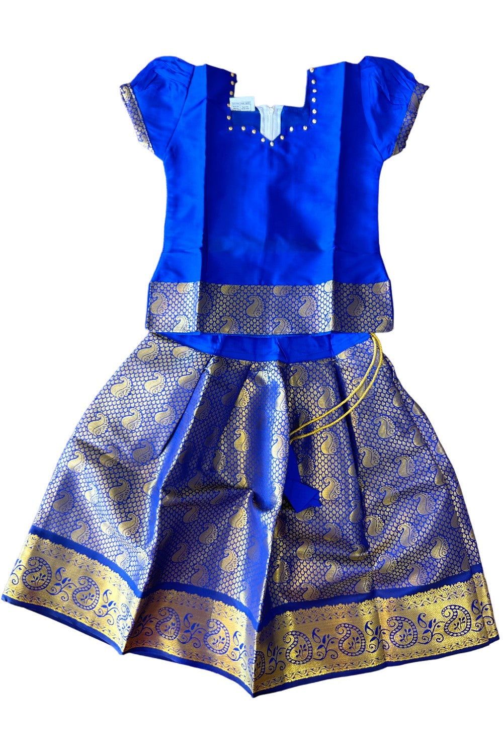 Midukki-Traditional South Indian Kids Pattu Pavada- Blue top brocade blue skirt - Age 3 - KK3MID006