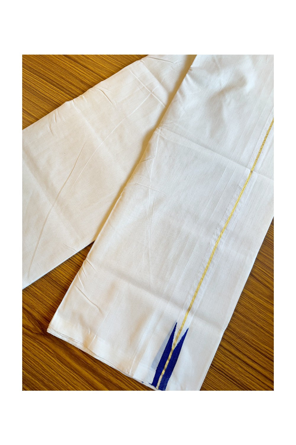 30% DISCOUNT!! KaithariKada HANDLOOM Unakkupaavu Balaramapuram - 100% PURE Cotton OFF White (Unbleached) Double Mundu/Dothi - Kasavu Dark blue puliyilakkara chutty- 6KK203RAM