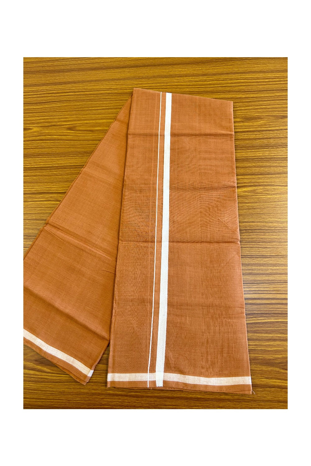 KaithariKada 100% Pure Cotton - HANDLOOM Single Mundu/Dhoti KAVI Brown COLOUR BODY & White 2.5cm Kara- 6KK445VAS