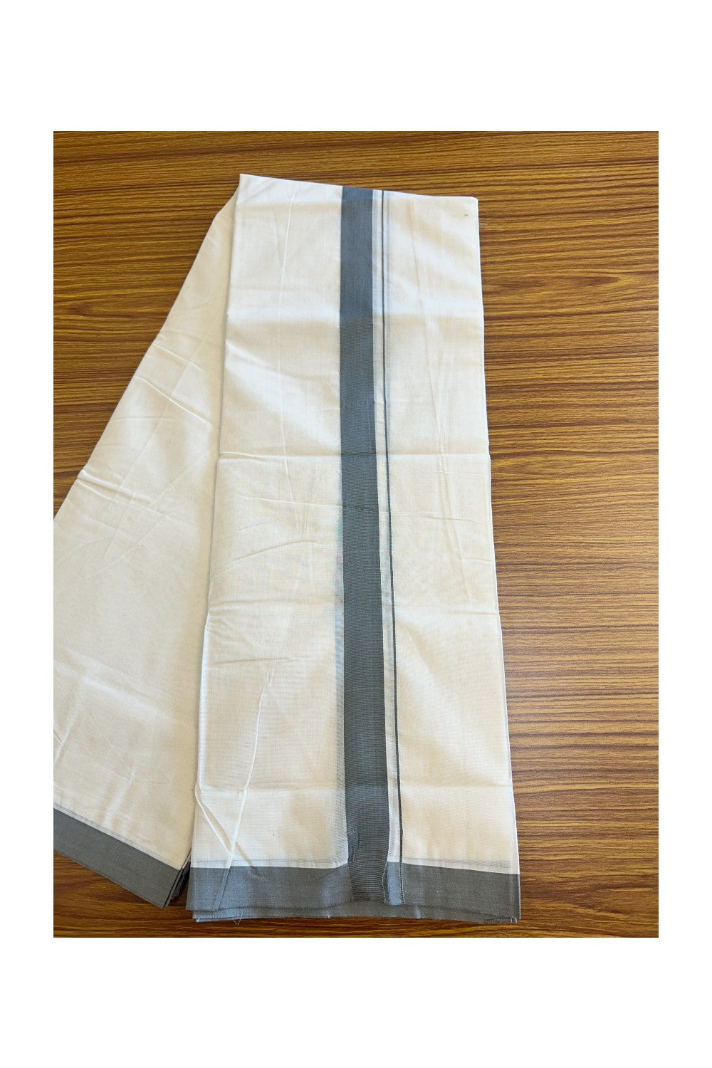 17% Discount KaithariKada Balaramapuram 100% Cotton Double Off white - (Unbleached) - Mundu/Dhoti - 100x80 - 1.5 inch Grey Ash Kara 3.75 mtr (8 Muzham)- 137