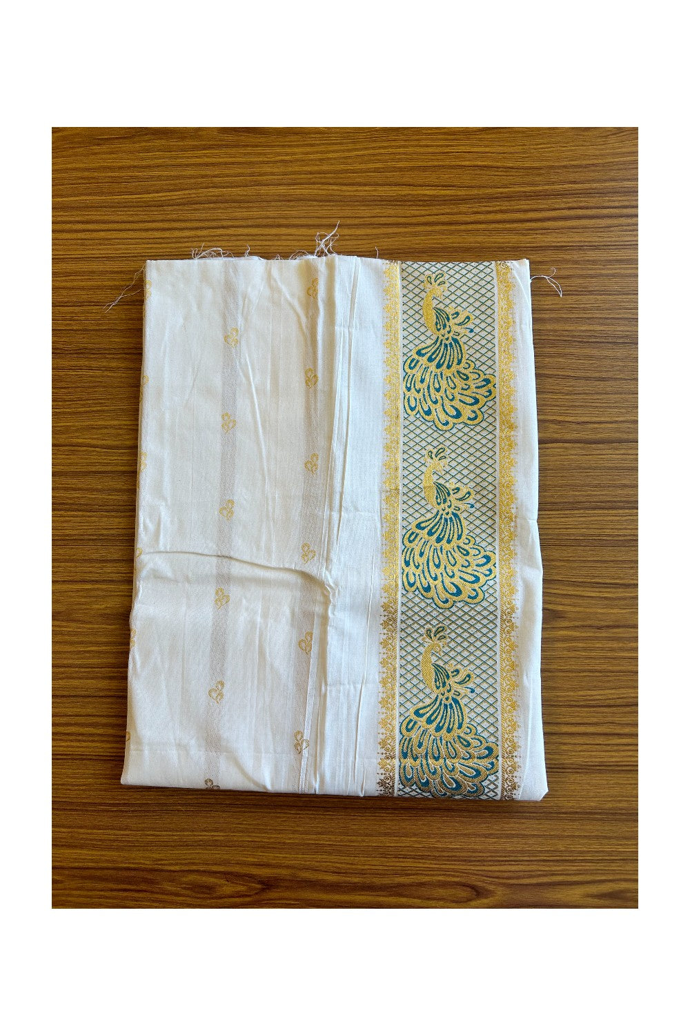 20% Discount ! Kaitharikada Traditional Kerala Style - Churidar Suit Material - Pure Cotton With Green Peacock Design - 6KK505VIN