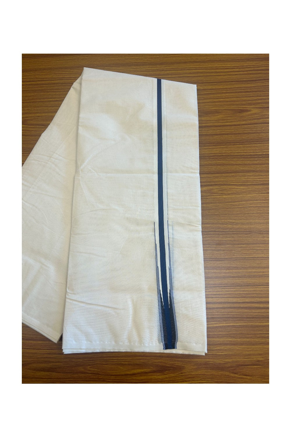 SHORT DHOTI SPECIAL! Kaitharikada.com - 19% Discount! Balaramapuram Double Off white - (Unbleached) Mundu/Dhoti - 100X100 - 1 inch Kara & 45 inches Height Puliyilakkara Dark Blue & Black Striped Chutty Kara 4.12 meters - 6KK5130ASH