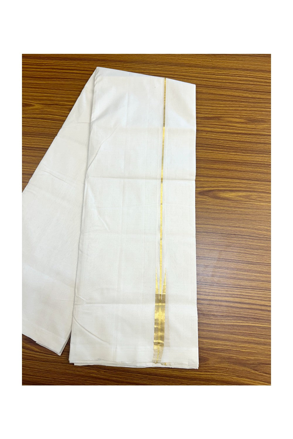 25% DISCOUNT!! KaithariKada HANDLOOM UNAKKUPAAV Balaramapuram - 100% PURE Cotton OFF White - (Unbleached) Double Mundu/Dothi - 120 (Twisted) x 100 - 0.75 inch Puliyilakkara Kasav Chutty - 6KK5195REA