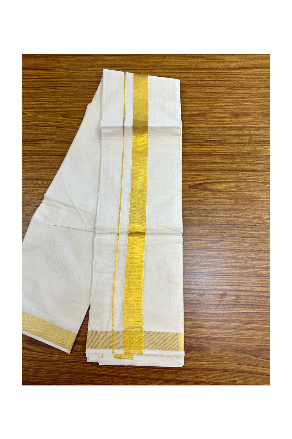 20% DISCOUNT! Kaitharikada Balaramapuram 100% Cotton OFF WHITE Double Mundu/Dothi - 100x90- 1.5 Inch Gold Kasav Kara - 6KK5219 GAN
