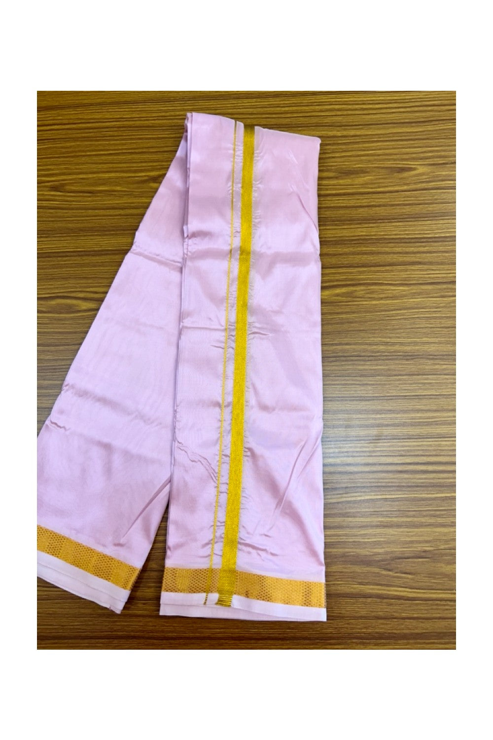 12% Discount!! KaithariKada Balaramapuram 100% Silk Double Mundu/Dhoti - Light Pink Colour Body - 0.5 inch Gold Kasavu Kara 3.60 mtr (8 muzham)- 6KK5222 GAN