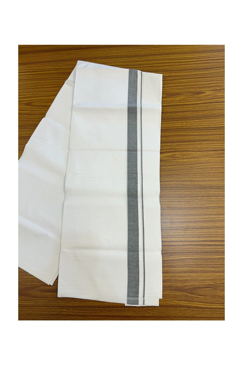 20% DISCOUNT ! KaithariKada Balaramapuram 100% COTTON SINGLE PURE WHITE Mundu/Dhoti-Twisted 100s Thread - 1 inch Ash Black Kara (2 meter / 4 muzham) - 5KK5224 ASH