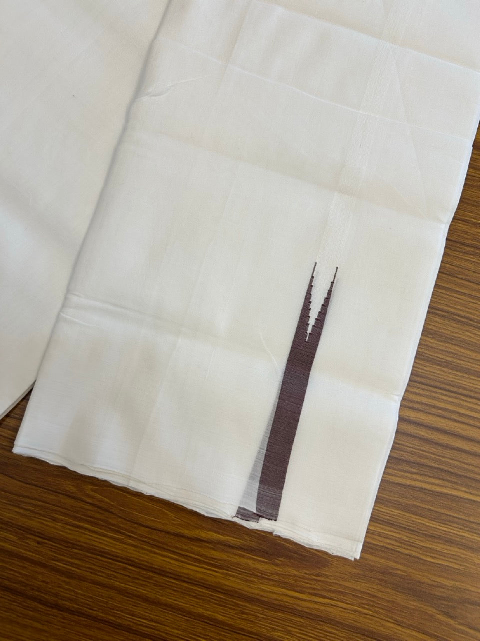 25% Discount!! NEW ULTRA PURE WHITE THREAD HANDLOOM Balaramapuram - 100% MERCERISED Cotton Double Mundu/Dhoti - 120 twisted warp x 80s weft - Wine Brown Chutty Kara- 6KK5248 REA